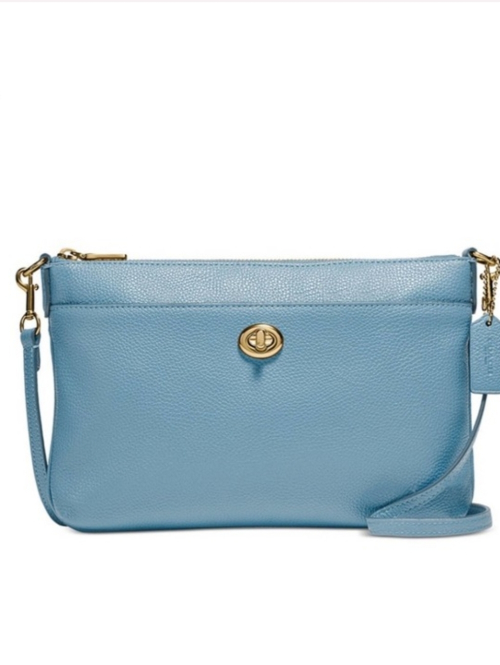 Coach 2021 "Polly" Style # C3376 Azure Blue Pebbled Leather Crossbody Bag